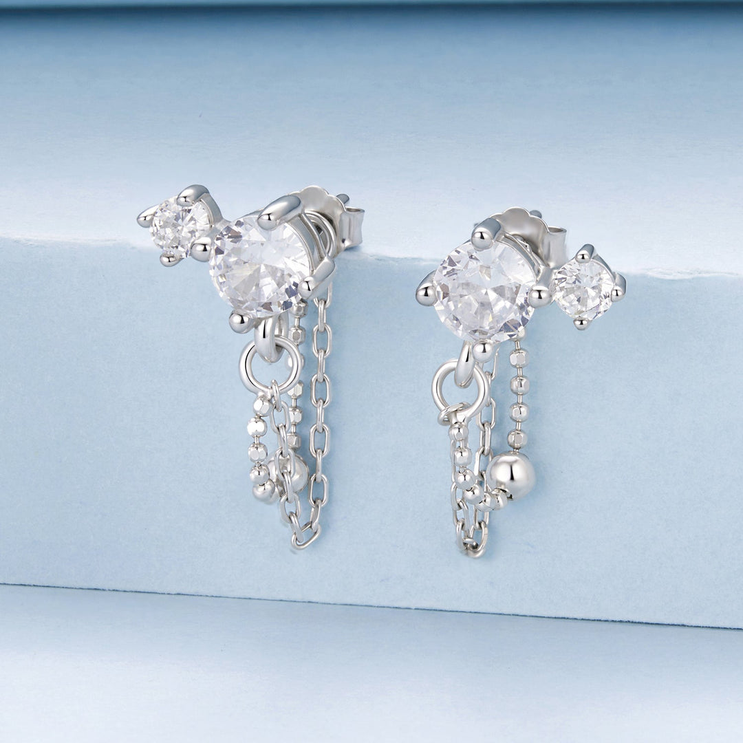 925 Sterling Silver White Gold Plated Pavé Setting CZ Earrings, 1.5cm for Women