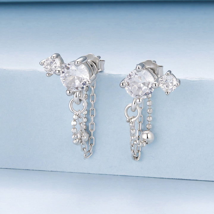 925 Sterling Silver White Gold Plated Pavé Setting CZ Earrings, 1.5cm for Women