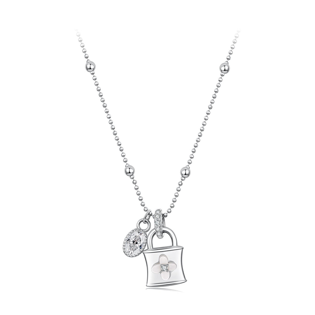 925 Sterling Silver White Gold Plated Necklace with CZ and Nacre for Women