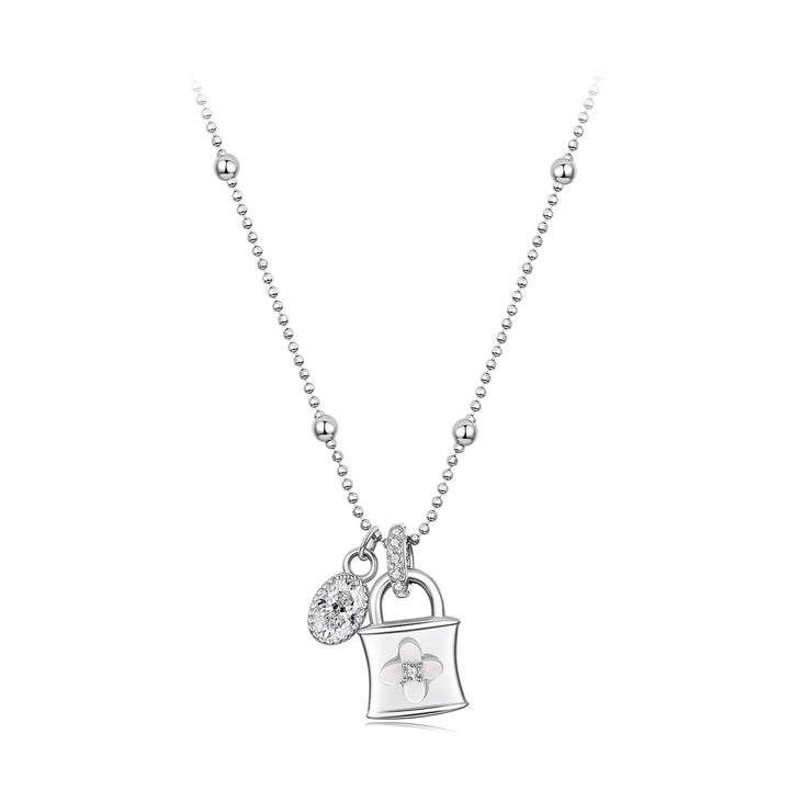 925 Sterling Silver White Gold Plated Necklace with CZ and Nacre for Women