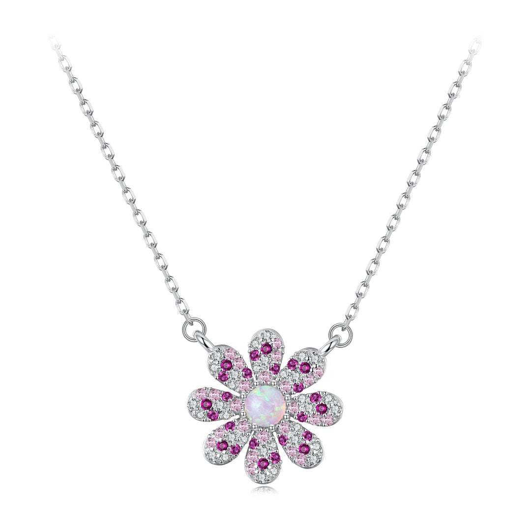 925 Sterling Silver Necklace with Synthetic Opal and CZ 40+5cm for Women