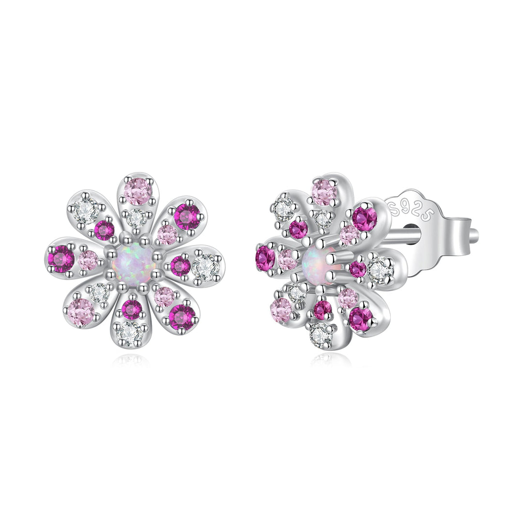 925 Sterling Silver Earrings with Synthetic Opal and CZ