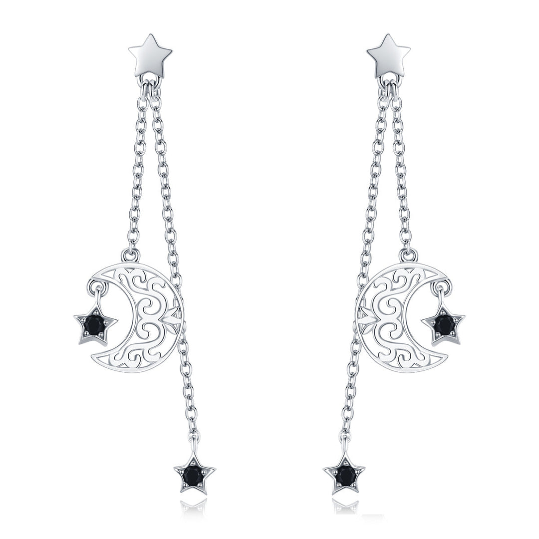 925 Sterling Silver Earrings with Plated Platinum and CZ - 4.4 x 1.0 cm for Women
