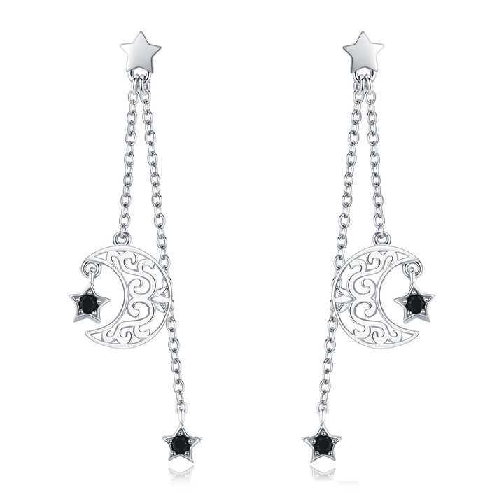 925 Sterling Silver Earrings with Plated Platinum and CZ - 4.4 x 1.0 cm for Women