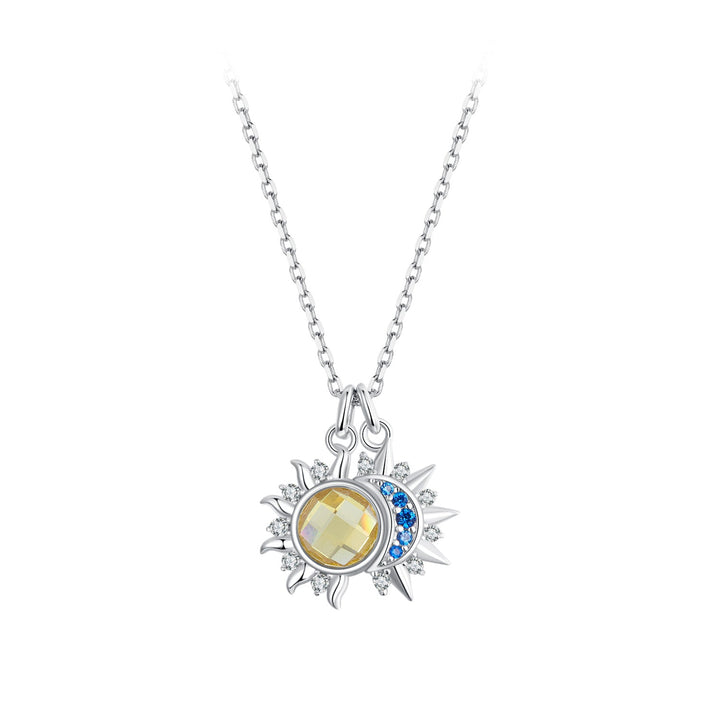 925 Sterling Silver Necklace with Transparent Glass and Pavé Setting CZ - Length 450mm