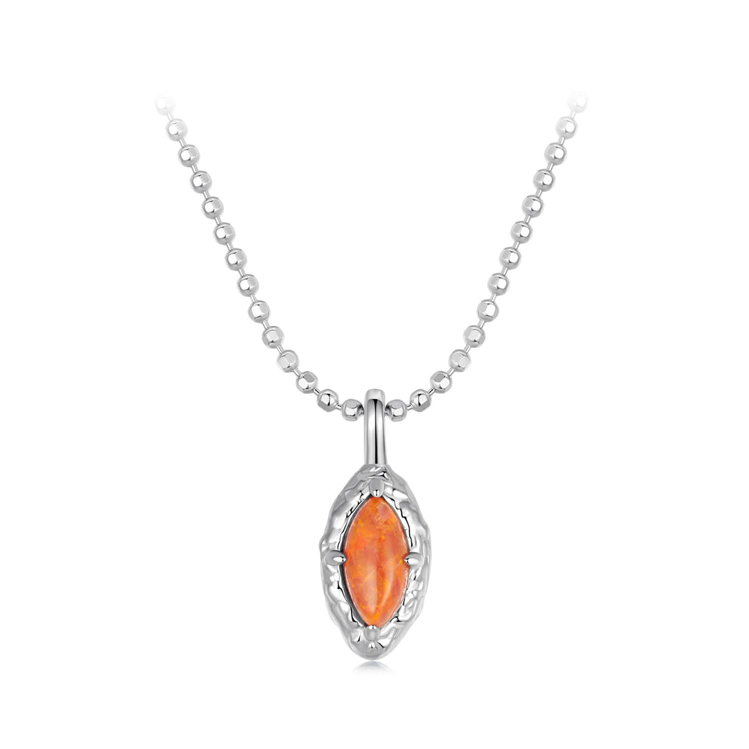 925 Sterling Silver Necklace with Synthetic Opal Pendant, 45cm, Plated White Gold for Women