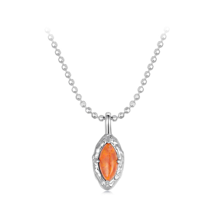 925 Sterling Silver Necklace with Synthetic Opal Pendant, 45cm, Plated White Gold for Women