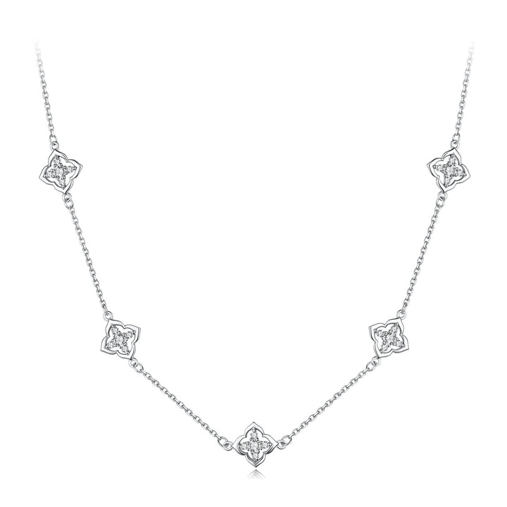 925 Sterling Silver + Moissanite Necklace with Plated White Gold - 40+5cm Length for Women