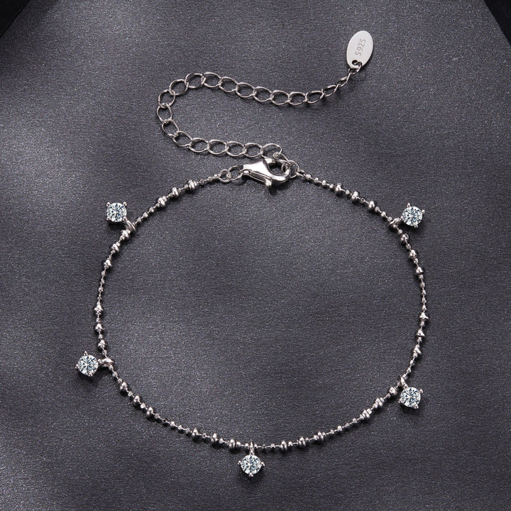 925 Sterling Silver &amp; Moissanite Bracelet for Women - 15+6cm, Plated White Gold