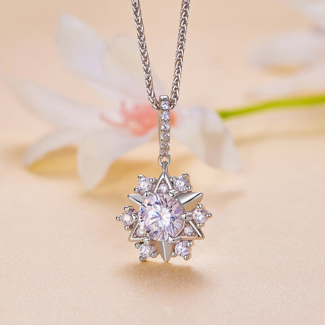 925 Sterling Silver Moissanite Necklace with Pavé Setting, 45cm, Platinum Plated, Women
