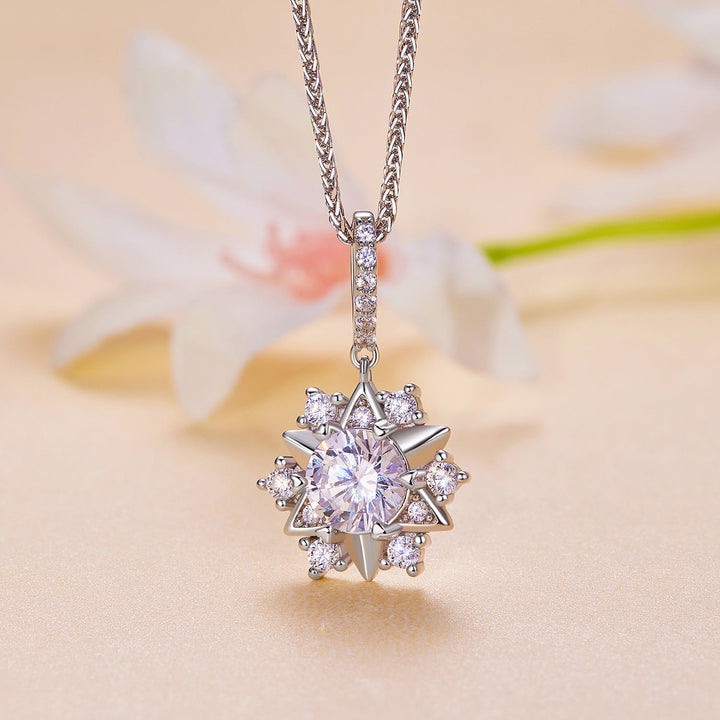925 Sterling Silver Moissanite Necklace with Pavé Setting, 45cm, Platinum Plated, Women