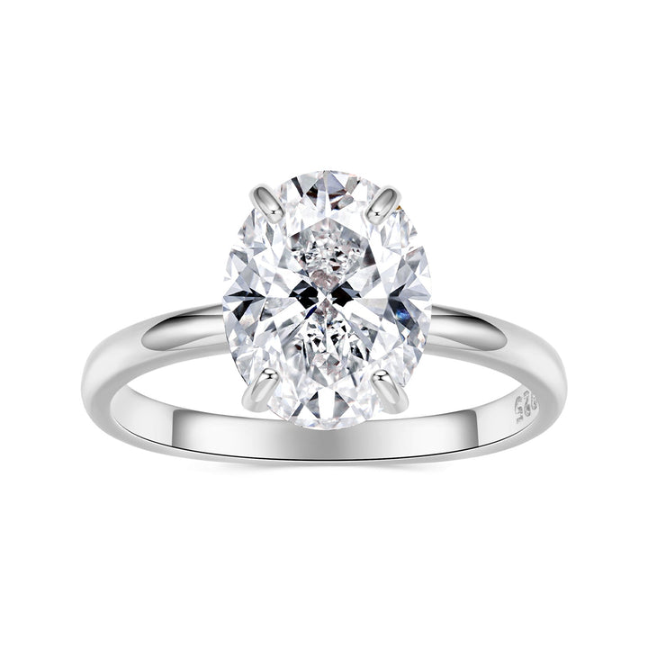 925 Sterling Silver 3.5 Carat Oval Zircon Ring with White Gold Plating for Women
