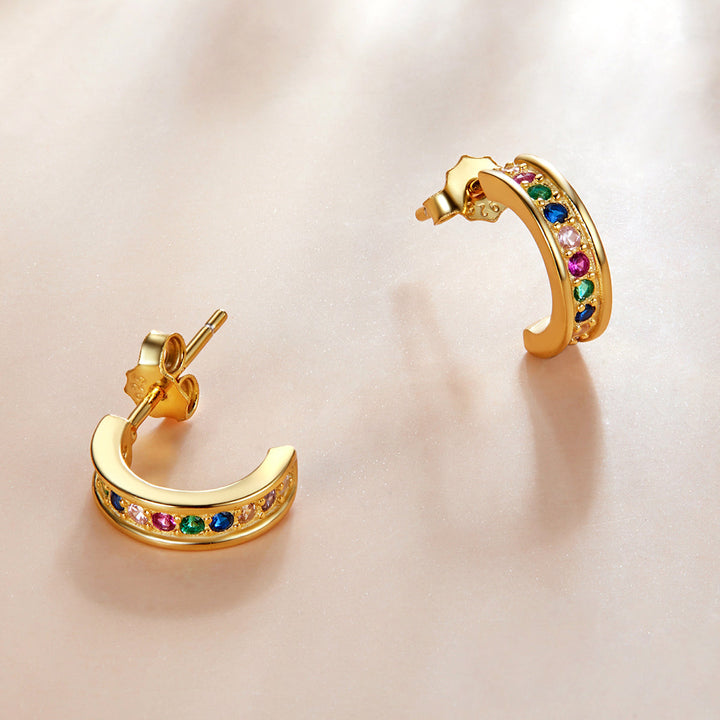 925 Sterling Silver Earrings with Pavé Setting CZ, 1.1*0.3 cm
