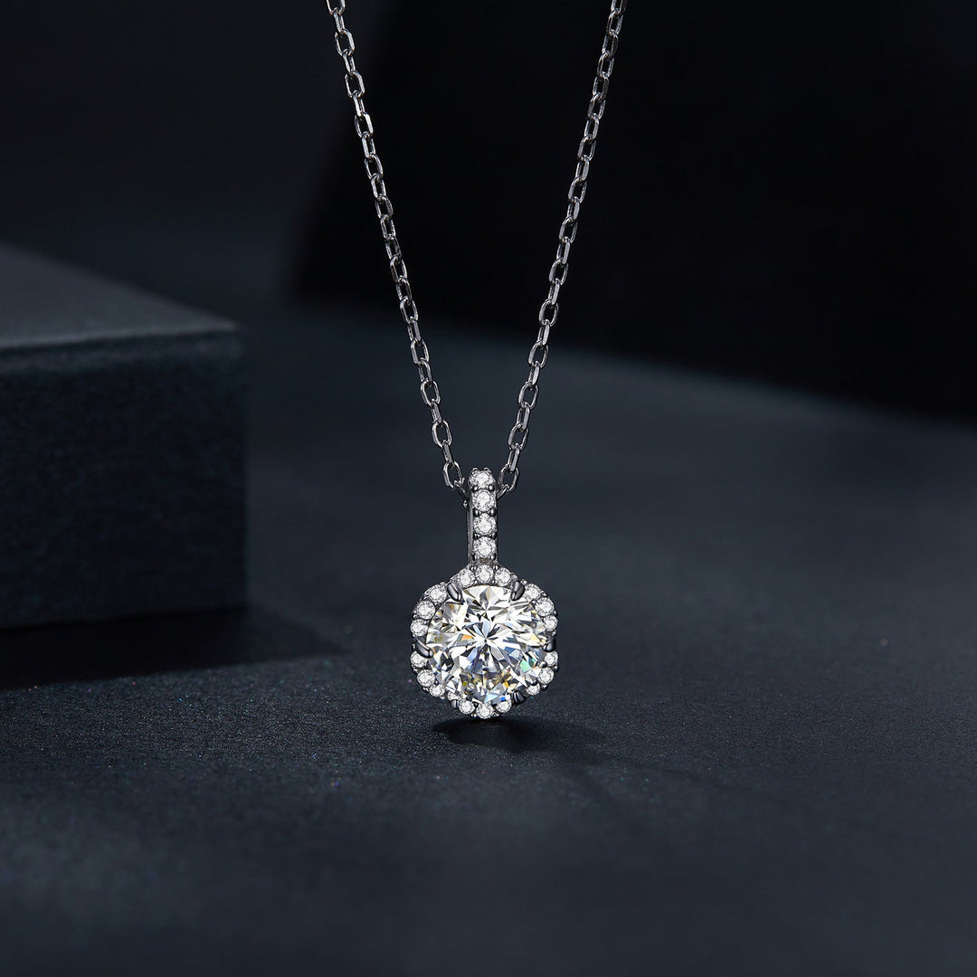 925 Sterling Silver Moissanite Pendant Necklace for Women - 45cm