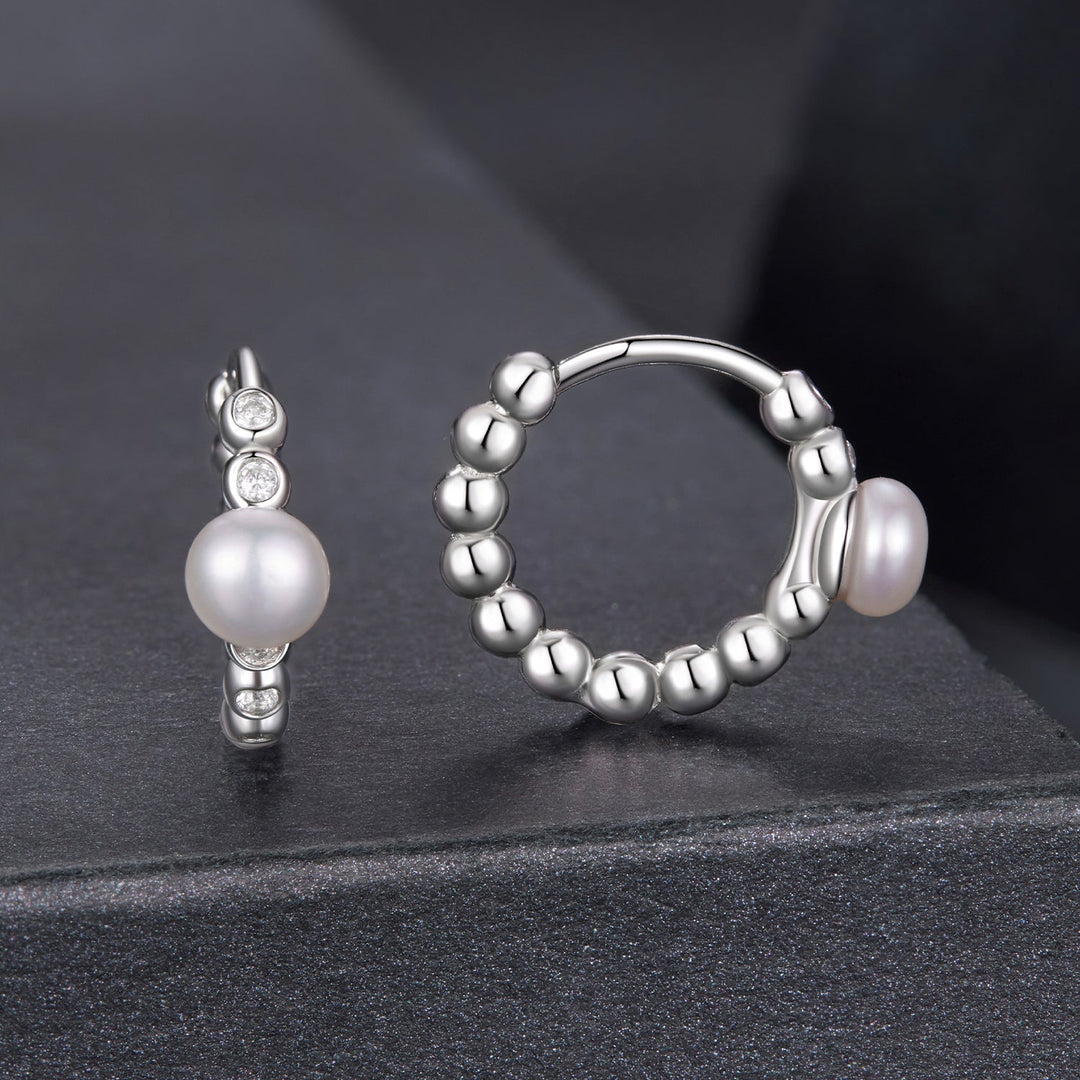 925 Sterling Silver White Gold Plated Moissanite &amp; Pearl Earrings for Women