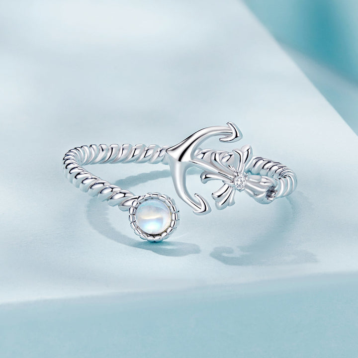 925 Sterling Silver &amp; White Gold Pave Setting Moonstone Ring for Women