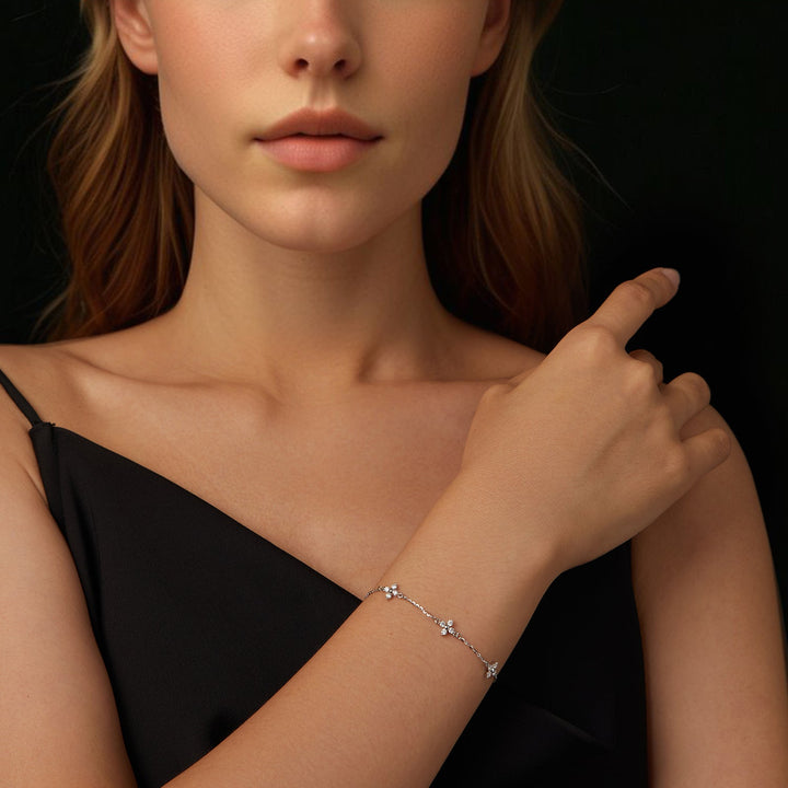 925 Sterling Silver &amp; Plated White Gold Moissanite Bracelet 15+6cm for Women