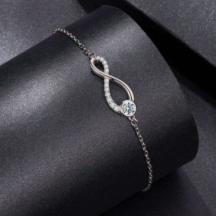 925 Sterling Silver Moissanite Pavé Bracelet for Women - 21cm, White Gold Plated, CZ