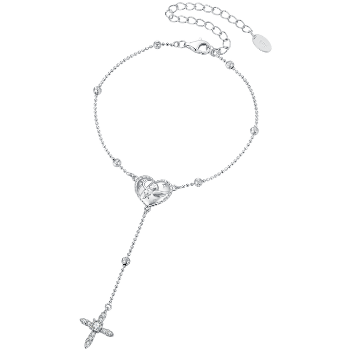 925 Sterling Silver White Gold Plated CZ Heart 15+6cm Bracelet for Women