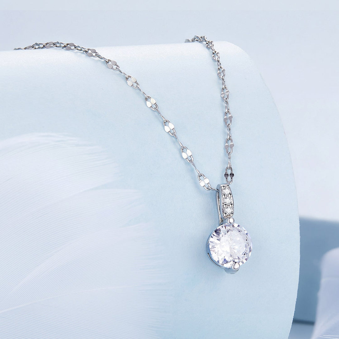 925 Sterling Silver Necklace with Pavé Setting CZ - Adjustable Length, Platinum Plated - Women&