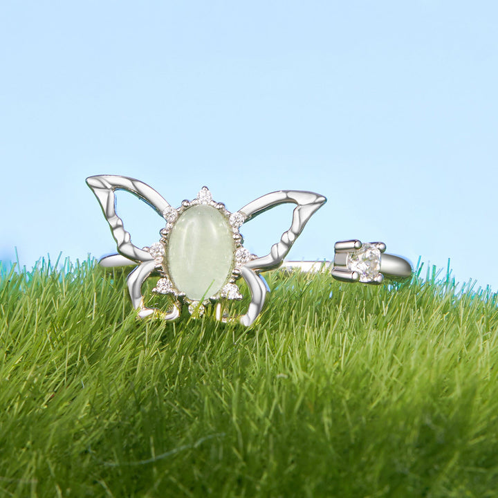 925 Sterling Silver &amp; Natural Jade Pavé Setting Ring for Women