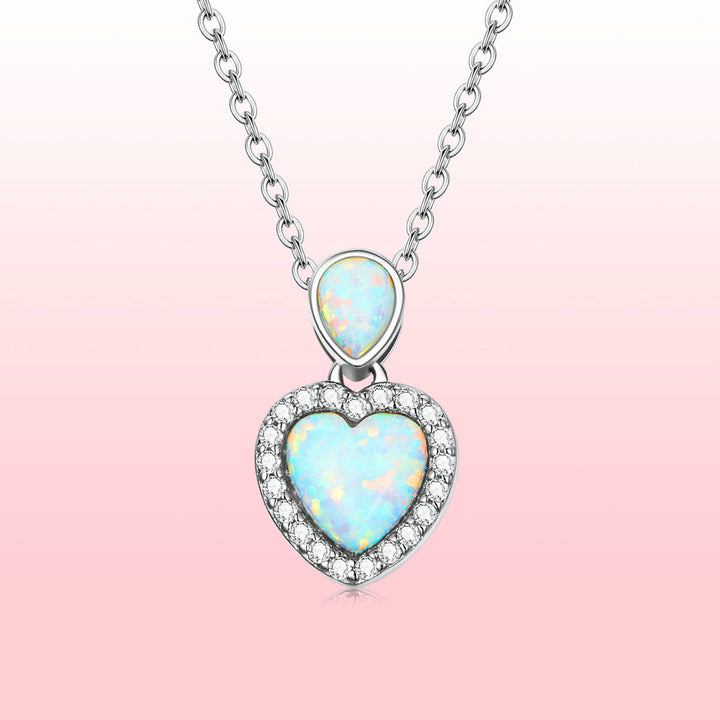 925 Sterling Silver Genuine Translucent Opal Necklace with CZ for Women