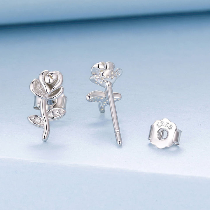 925 Sterling Silver Earrings plated with White Gold, 0.9*0.5cm for Women