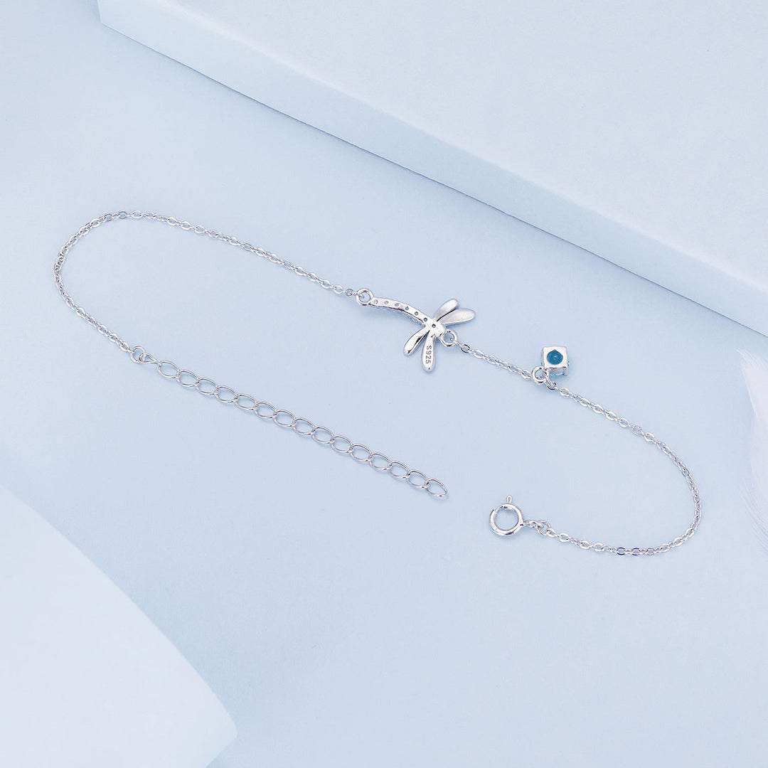925 Sterling Silver 16.5cm+5cm Enamel Dragonfly Bracelet for Women
