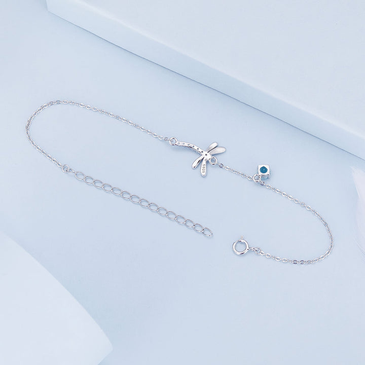 925 Sterling Silver 16.5cm+5cm Enamel Dragonfly Bracelet for Women