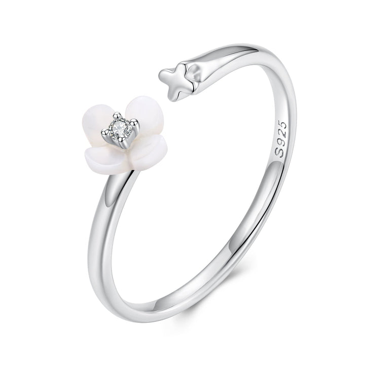 925 Sterling Silver White Gold Plated Ring with Nacre and CZ for Women