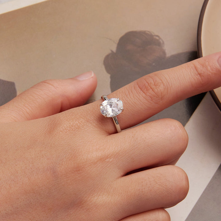 925 Sterling Silver 3.5 Carat Oval Zircon Ring with White Gold Plating for Women