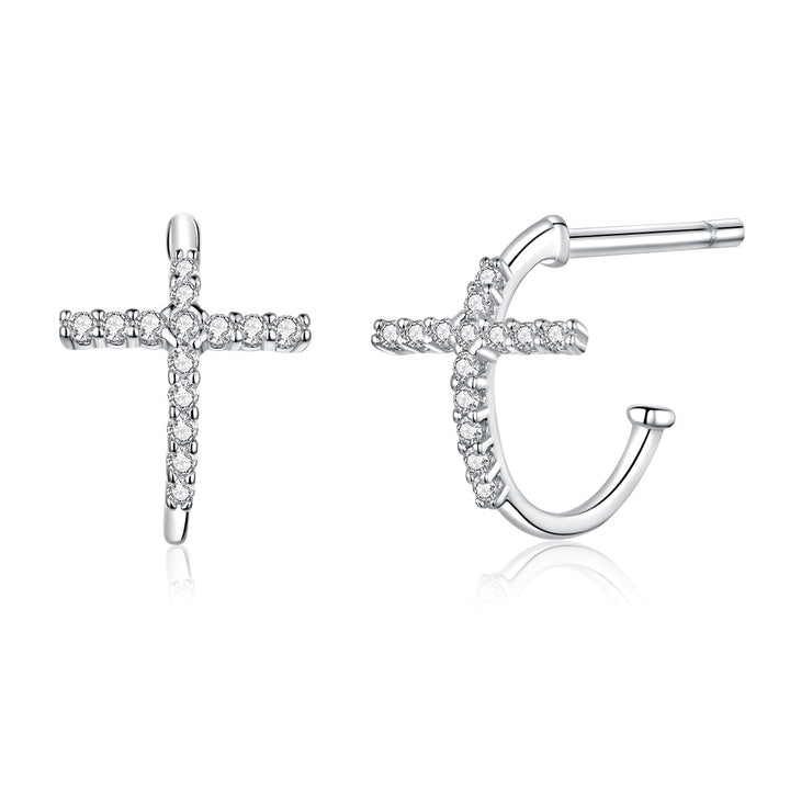 S925 Sterling Silver Earrings with Pavé Set CZ in Platinum Finish