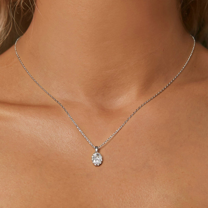 925 Sterling Silver 1 Carat Moissanite Necklace with Pavé Setting, 400 mm Length for Women