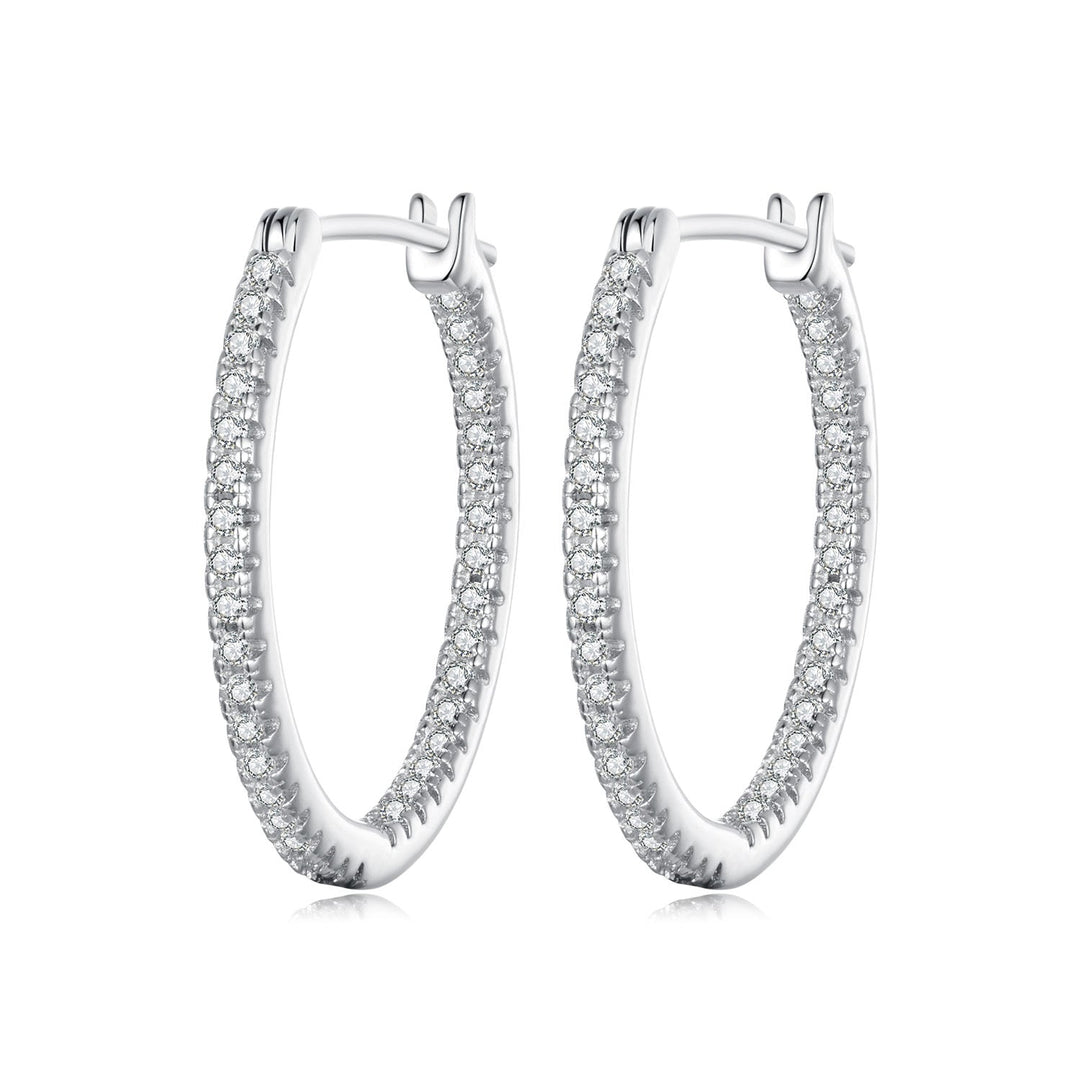 925 Sterling Silver Earrings with Pave Setting CZ in White Gold for Women