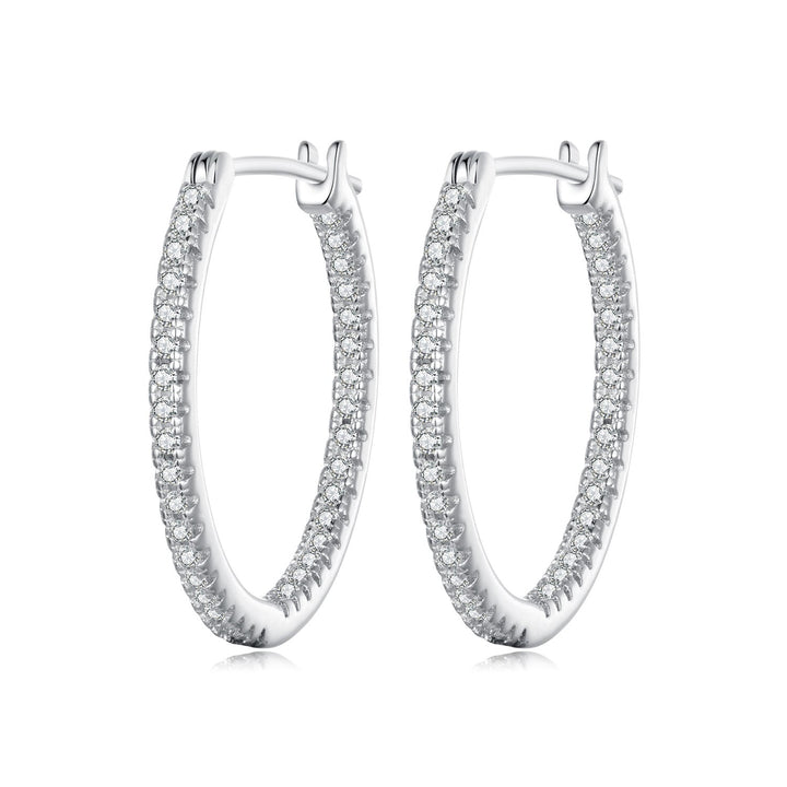 925 Sterling Silver Earrings with Pave Setting CZ in White Gold for Women