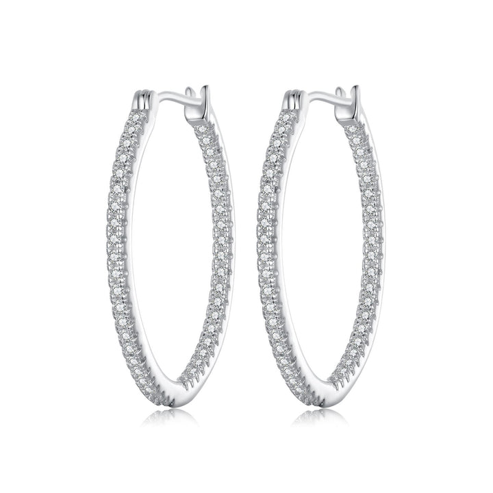 925 Sterling Silver Earrings with Pave Setting CZ in White Gold for Women
