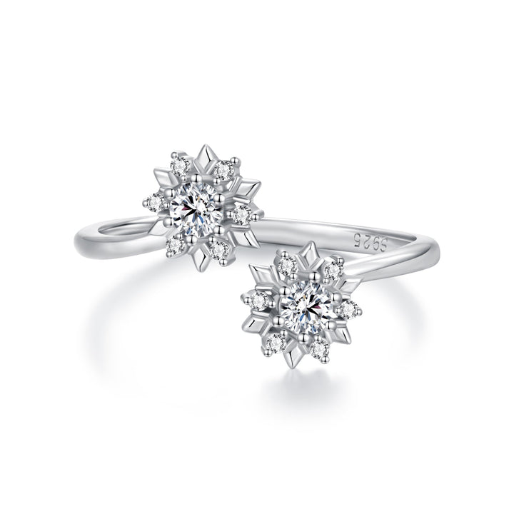 925 Sterling Silver Snowflake Ring with Pavé CZ in White Gold for Women