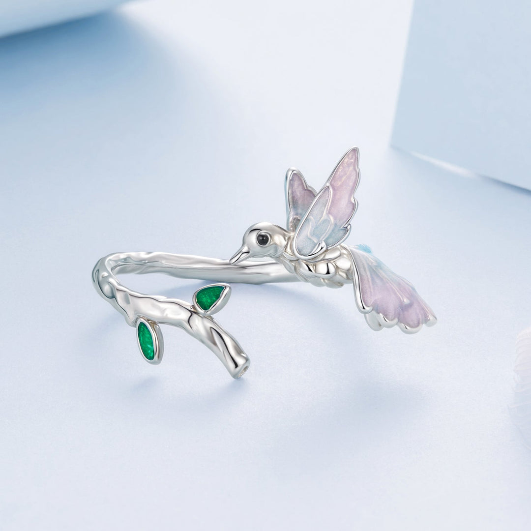 925 Sterling Silver Ring with Enamel and Oxidized Finish in Style E for Women