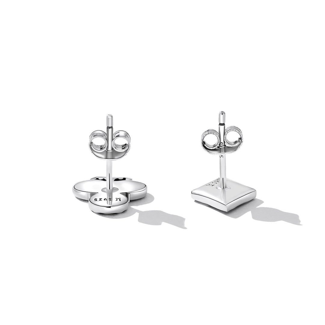925 Sterling Silver Oxidized Enamel Plum Blossom Earrings for Women - 1.2 x 1.0 cm