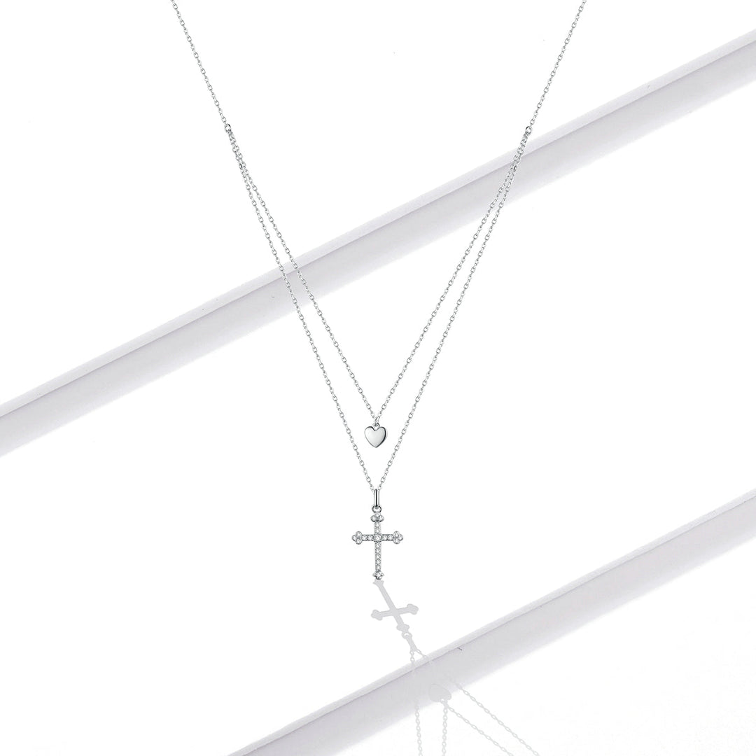 925 Sterling Silver Adjustable Platinum Plated Necklace with CZ - 1.4cm for Women