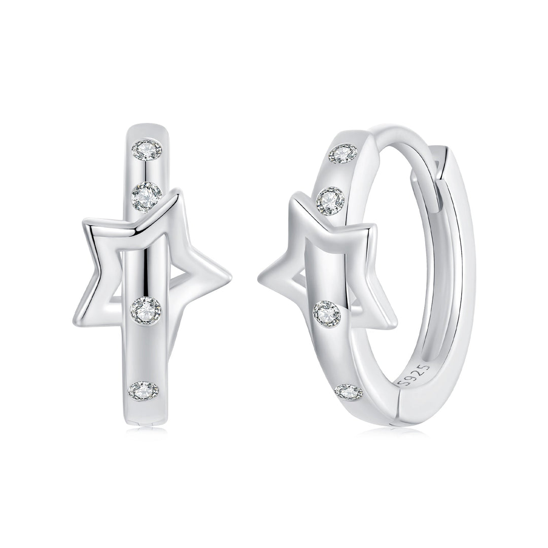 925 Sterling Silver &amp; White Gold Earrings with Pavé Setting CZ - 12x6mm for Women