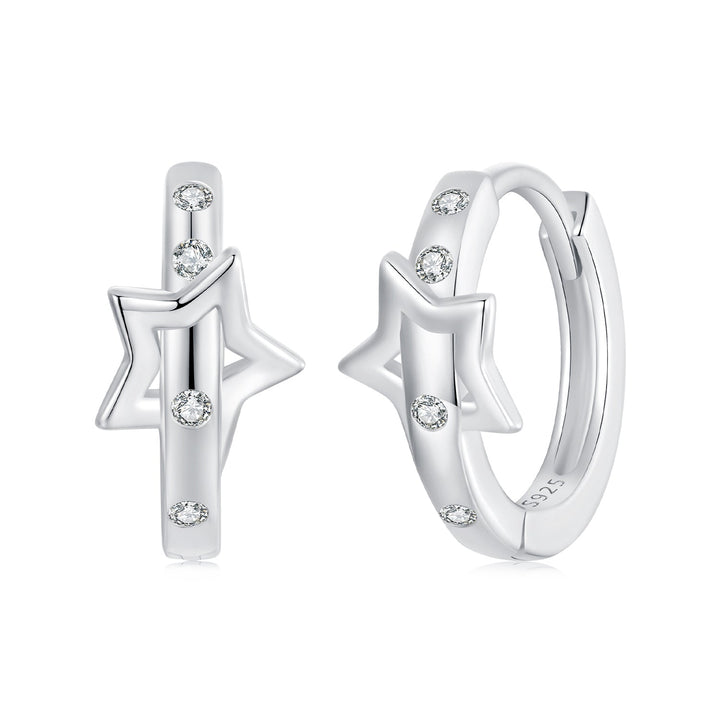 925 Sterling Silver &amp; White Gold Earrings with Pavé Setting CZ - 12x6mm for Women