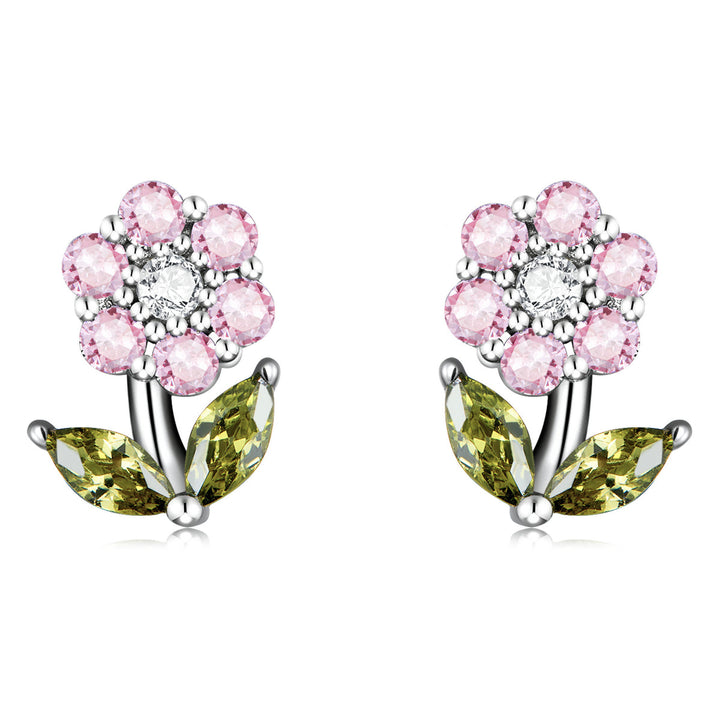 925 Sterling Silver Earrings with Pavé Setting CZ in White Gold