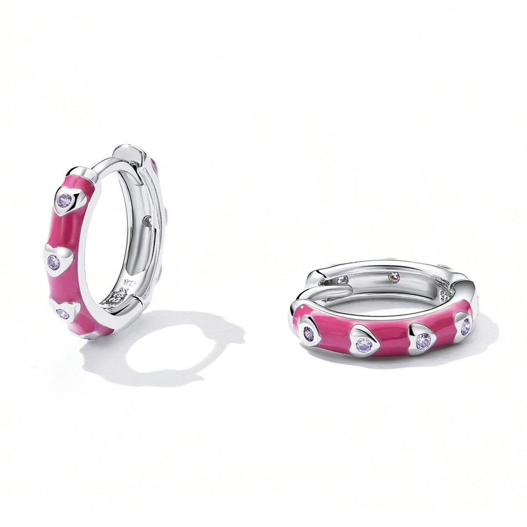 925 Sterling Silver Enamel CZ Earrings for Women, 1.2*0.3cm, Platinum Plated