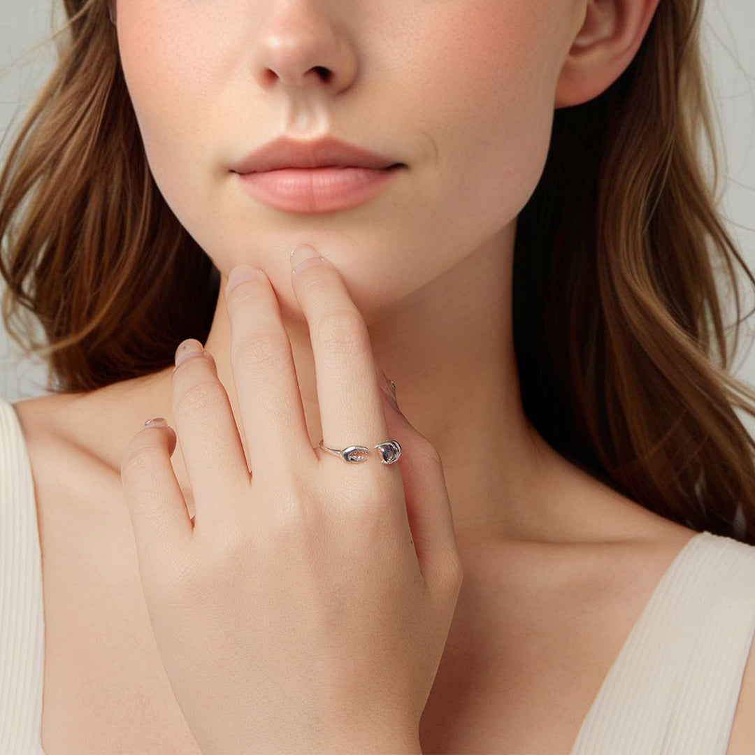 925 Sterling Silver Transparent Glass Oxidized Silver Ring for Women