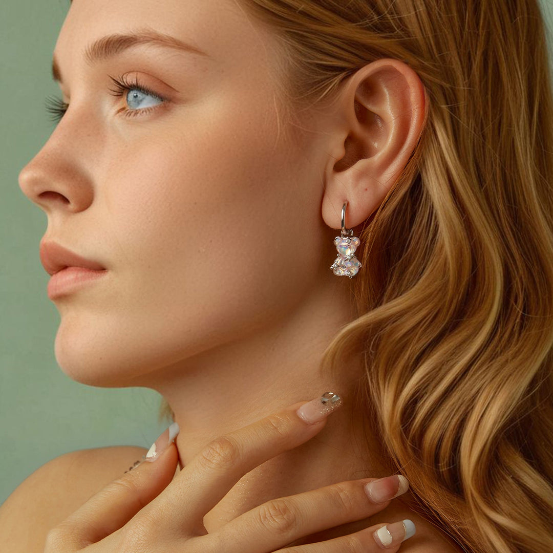 925 Sterling Silver Earrings with Pavé Setting CZ and Resin - 2.8 x 1.1 cm - Women&