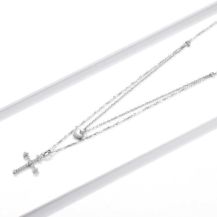 925 Sterling Silver Adjustable Platinum Plated Necklace with CZ - 1.4cm for Women