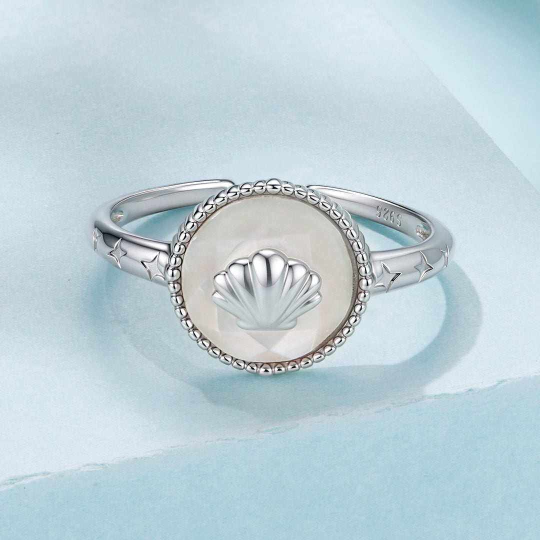 925 Sterling Silver White Gold-Plated Ring with Nacre Pendant - Style E for Women