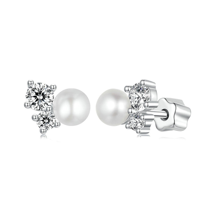 925 Sterling Silver 0.1 Carat Moissanite and Pearl Earrings for Women