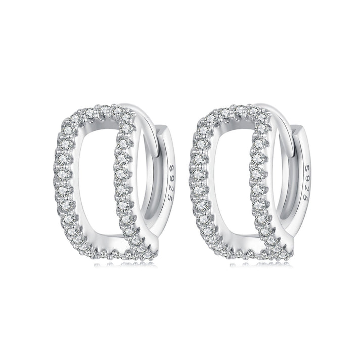 925 Sterling Silver Earrings with White Gold Plating and Pavé Setting CZ for Women